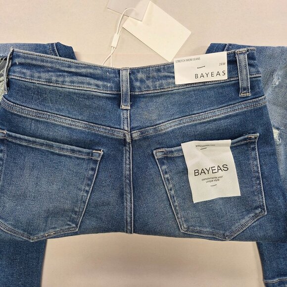 Bayeas Womens 26W Stretch Mom Jeans Distressed Style Size Blue Denim New Tags - Picture 6 of 8